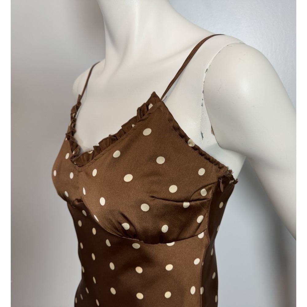 Vintage Japna Y2K Brown Polka Dot Slip Dress Satin Midi S Babydoll Grunge Forest - Picture 5 of 12